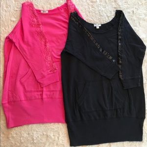 Pink Lace & Black Sequin Sweatshirts
